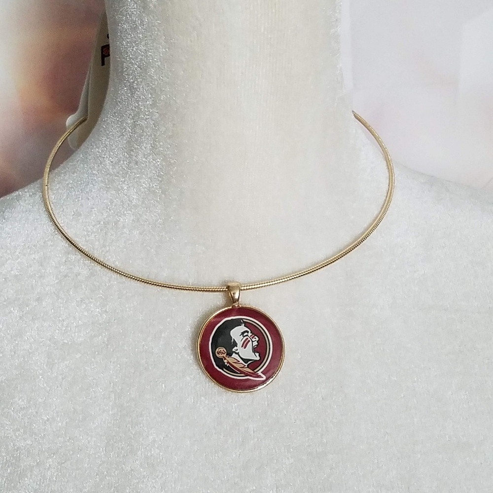 FSU Seminoles Mesh Coil Gold Necklace Round Garnet